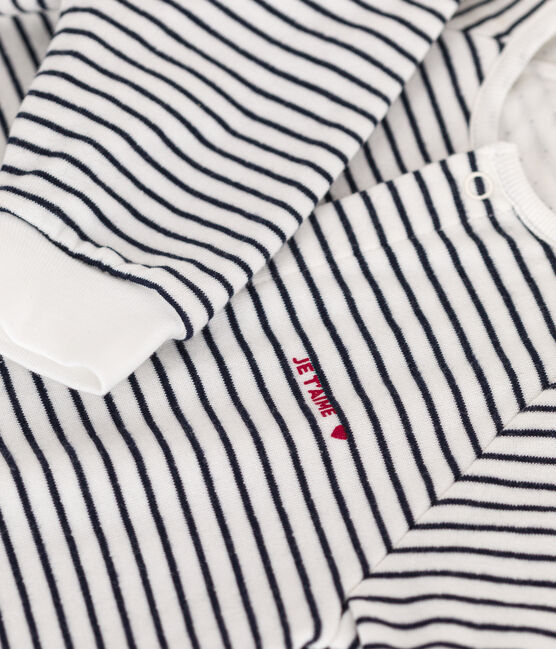 Gestreifter-Baby-Overall aus Doppeljersey weiss MARSHMALLOW/blau SMOKING