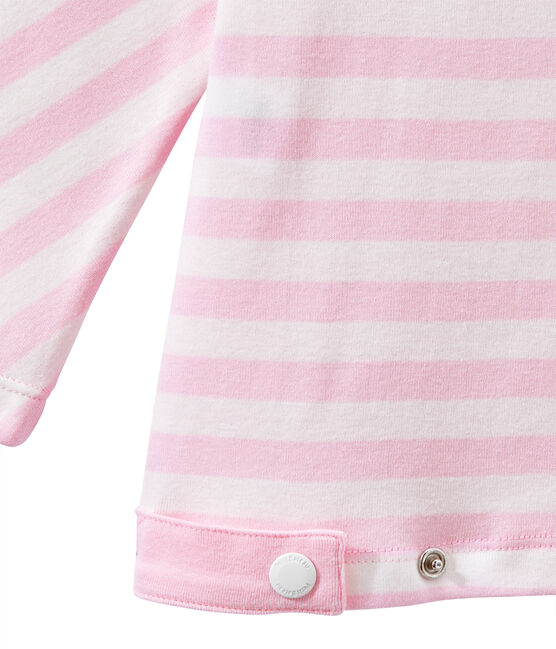 Gestreiftes Damen-Shirt mit 3/4-Ärmeln rosa BABYLONE/weiss MARSHMALLOW