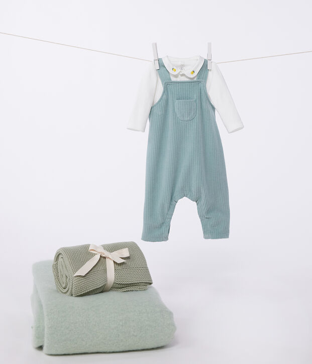 Newborn-Set Latzhose und bestickter Body aus Baumwolle gr&uuml;n