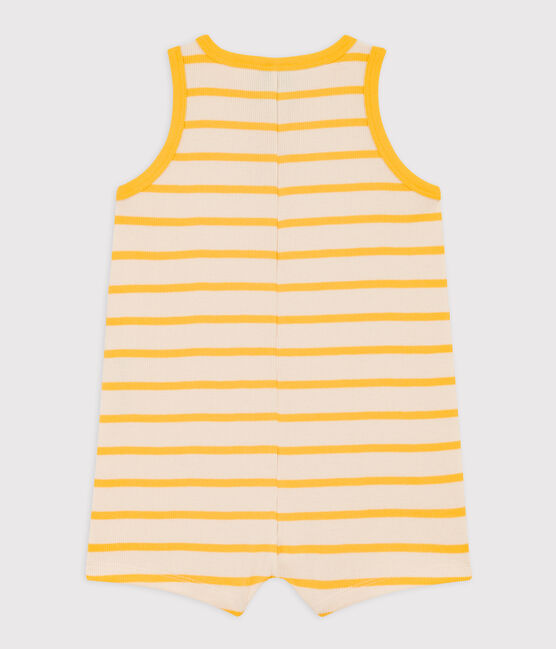 Baby-Kurzoverall aus gestreiftem Rippstrick gelb AVALANCHE/weiss DAISY