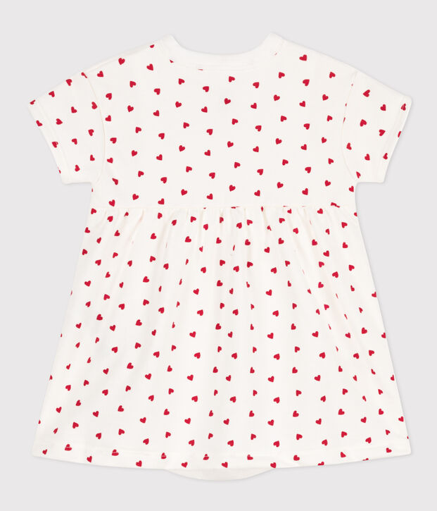 Babykleid aus Molton mit integriertem Body weiss/rot