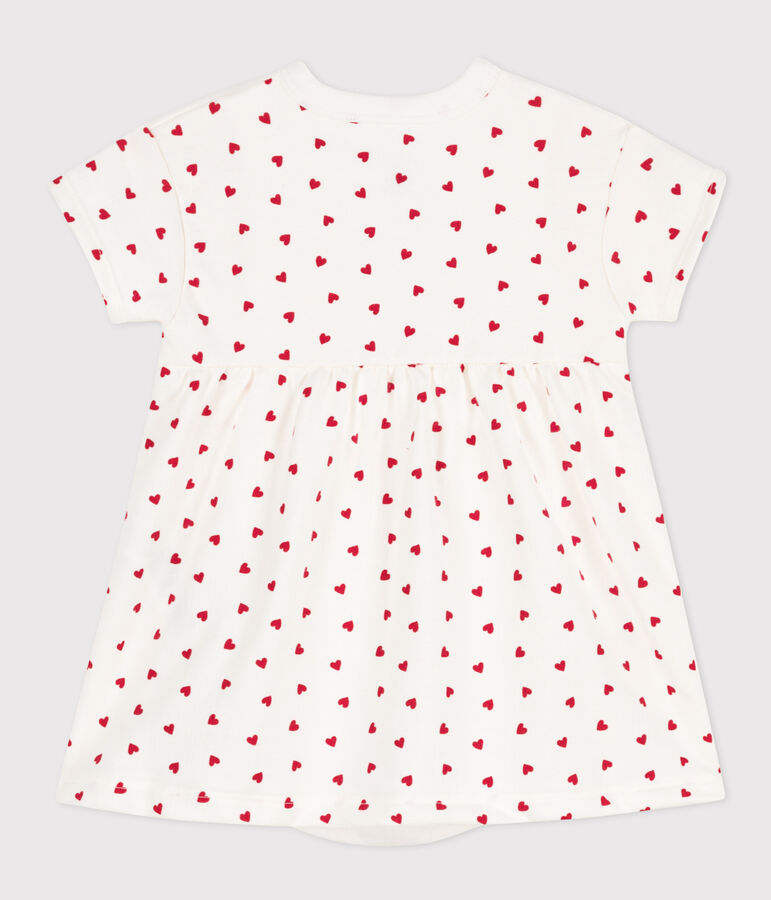 Babykleid aus Molton mit integriertem Body weiss MARSHMALLOW/rot PEPS