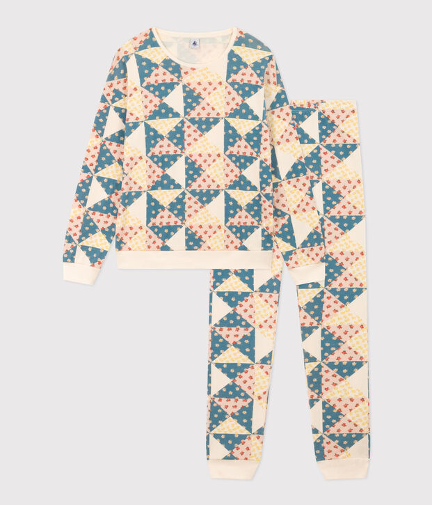 Pyjama aus Baumwolle mit Patchworkmuster f&uuml;r Damen naturfarben/vielfarbig