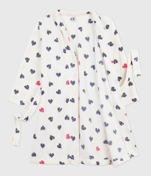 Kinder-Morgenmantel aus Fleece mit Muster weiss/vielfarbig