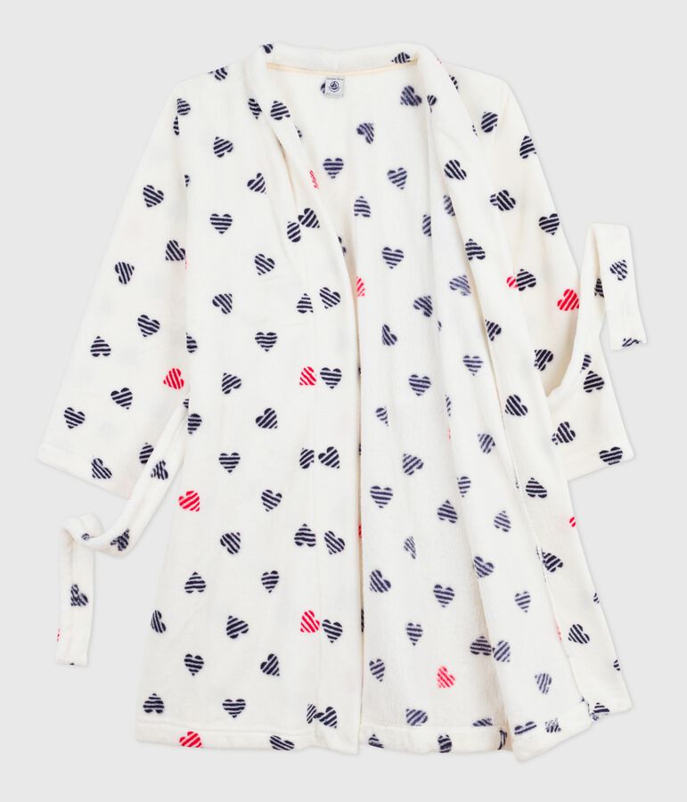 Kinder-Morgenmantel aus Fleece mit Muster weiss/vielfarbig