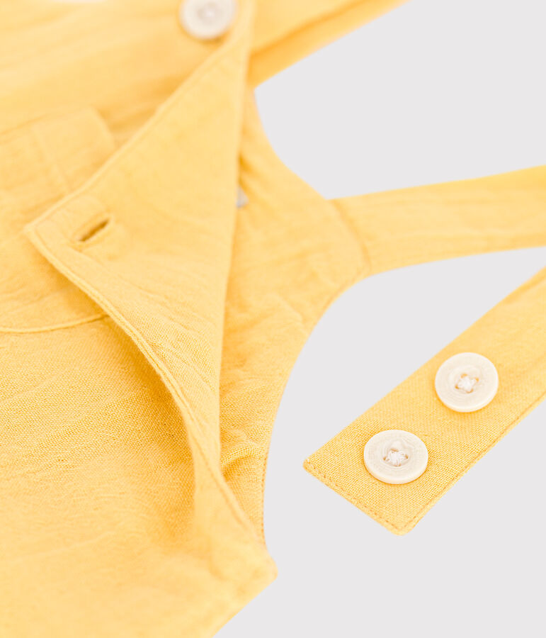 Kurzbeinige Baby-Latzhose aus einfarbigem Musselin-Stoff gelb