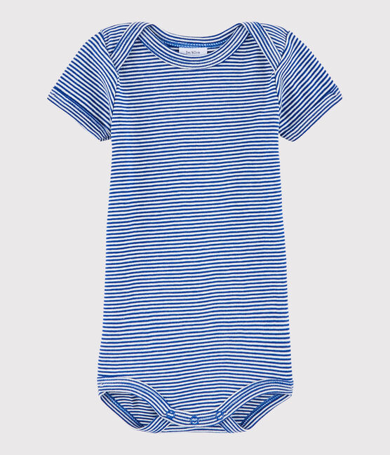 Kurzärmeliger Baby-Body Jungen blau SURF/weiss LAIT