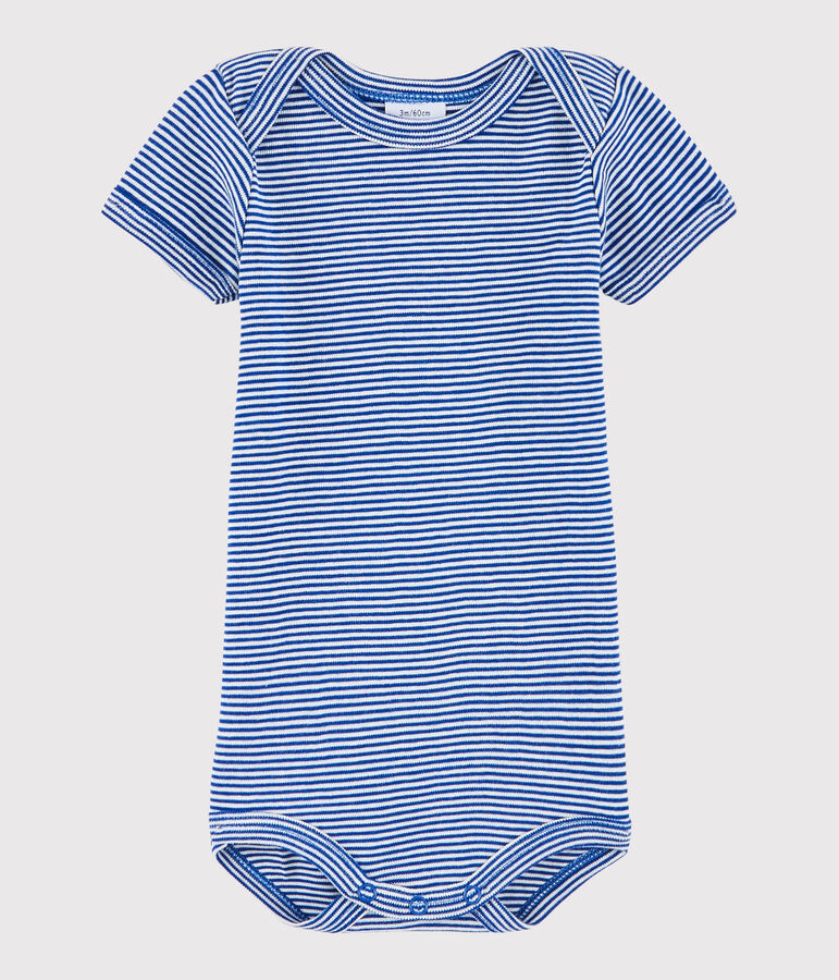 Kurz&auml;rmeliger Baby-Body Jungen blau SURF/weiss LAIT