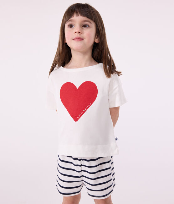 Kinder-Kurzpyjama aus Baumwolle mit Herzmotiv weiss MARSHMALLOW/blau SMOKING