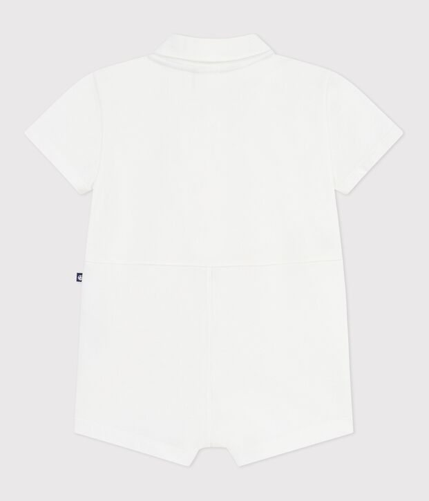 Baby-Kurzoverall mit Polokragen aus einfarbiger Baumwolle weiss