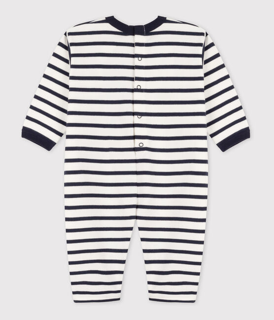 Baby-Overall aus dickem Jersey im Streifenlook weiss MARSHMALLOW/blau SMOKING
