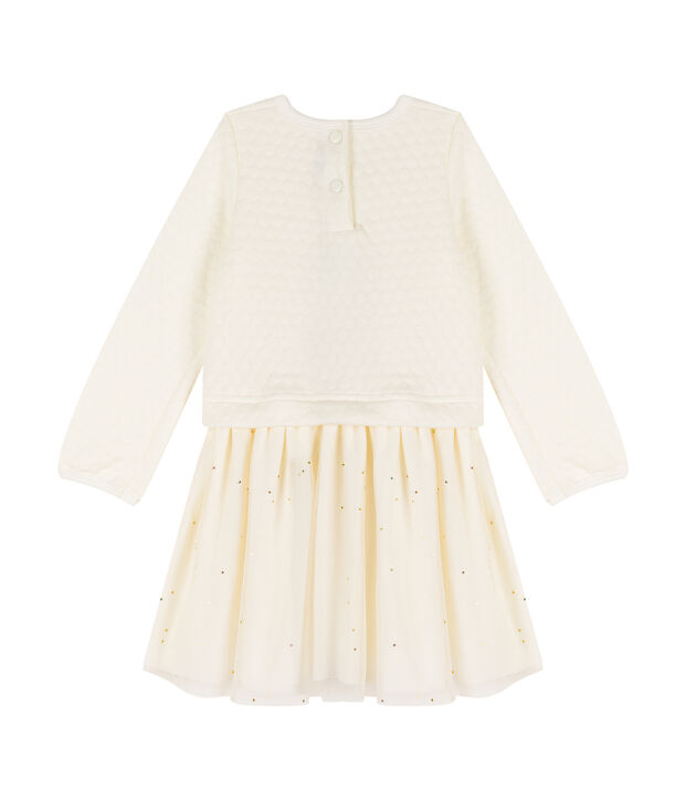 Kinderkleid im Materalmix M&auml;dchen weiss