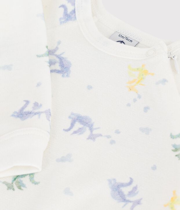 Strampler aus Nicki mit Drachen weiss/vielfarbig
