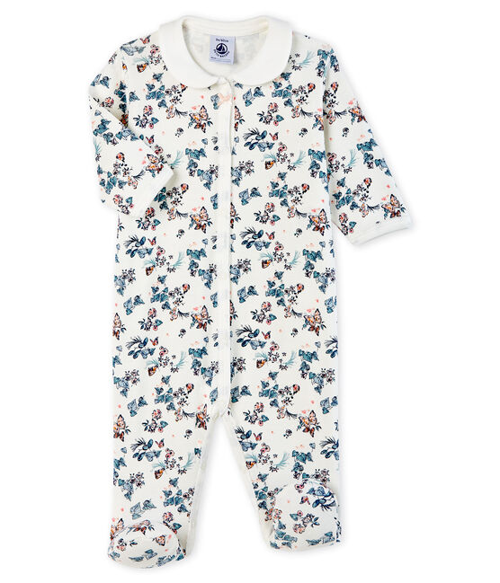Baby-Strampler aus Rippstrick für Mädchen weiss MARSHMALLOW/weiss MULTICO
