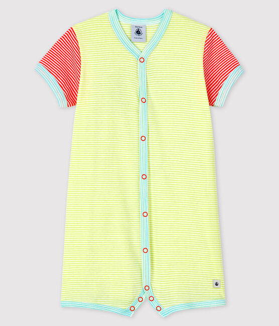 Baby-Spieler mit gelben Milleraies-Streifen aus Rippstrick gelb SUNNY/weiss MARSHMALLOW
