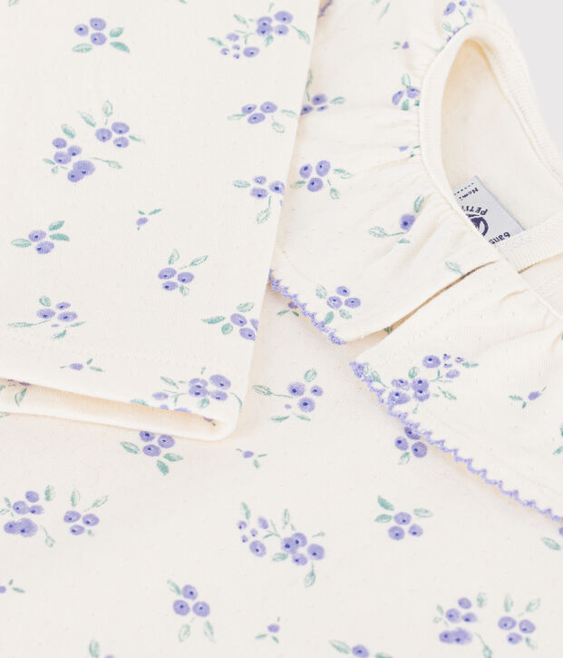 Lang&auml;rmeliges Kinder-T-Shirt aus Baumwolle mit Kragen und Blumenmuster naturfarben/vielfarbig