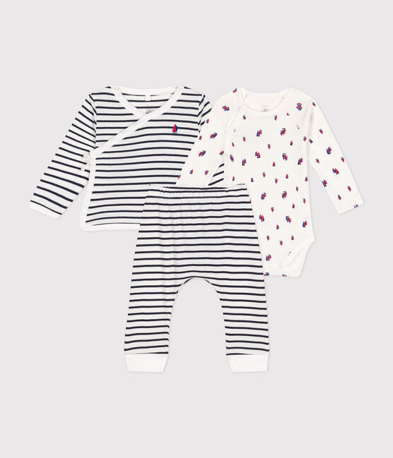 3-teiliges Baby-Set aus Baumwolle weiss MARSHMALLOW/blau SMOKING