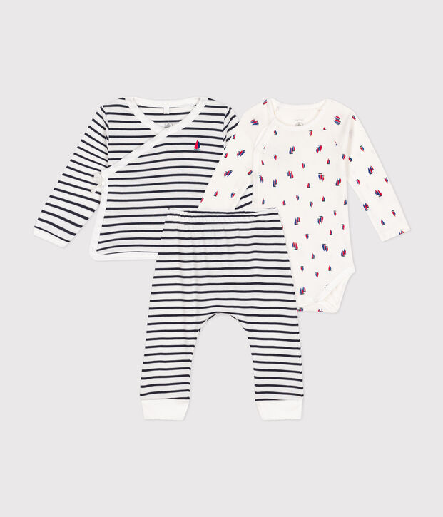 3-teiliges Baby-Set aus Baumwolle weiss/blau