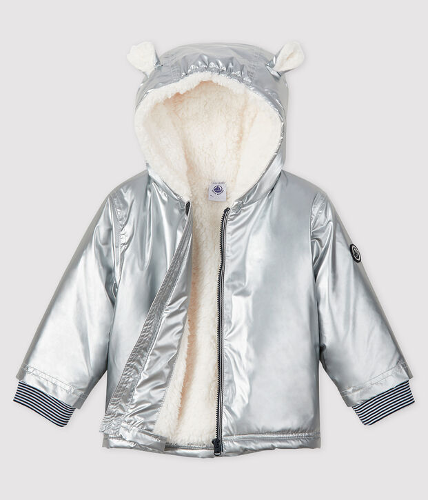 Warme Baby-Regenjacke mit Innenfutter aus Sherpa-Fleece M&auml;dchen/Jungen grau