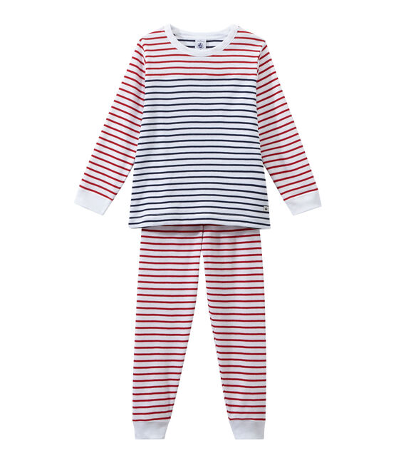 Gestreifter Jungen-Schlafanzug weiss ECUME/weiss MULTICO