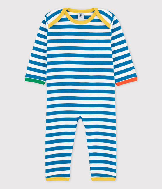Baby-Strampler ohne Füße und Druckknöpfe aus Baumwolle mit blauen Streifen MALLARD/ MARSHMALLOW