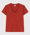 Damen-T-Shirt LE DROIT mit V Ausschnitt aus Baumwolle rot HARISSA