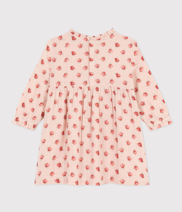 Lang&auml;rmeliges Babykleid aus Musselin rosa/vielfarbig