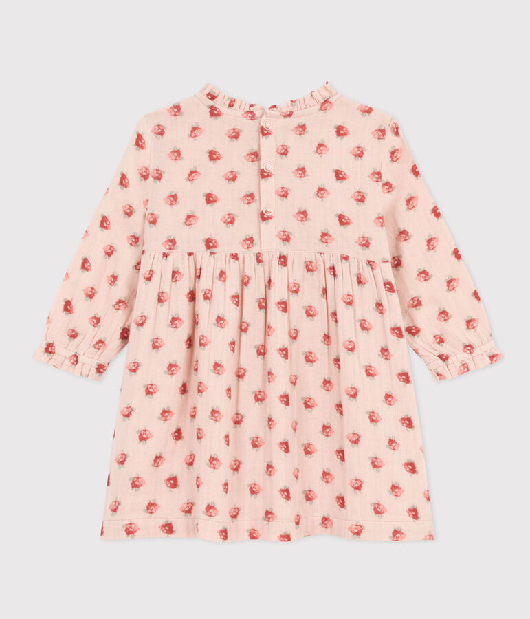 Lang&auml;rmeliges Babykleid aus Musselin rosa/vielfarbig
