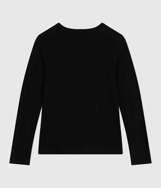 Lang&auml;rmeliges Damen-T-Shirt L&rsquo;Iconique aus Baumwolle mit Lochstickerei schwarz