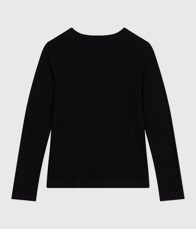 Lang&auml;rmeliges Damen-T-Shirt L&rsquo;Iconique aus Baumwolle mit Lochstickerei schwarz