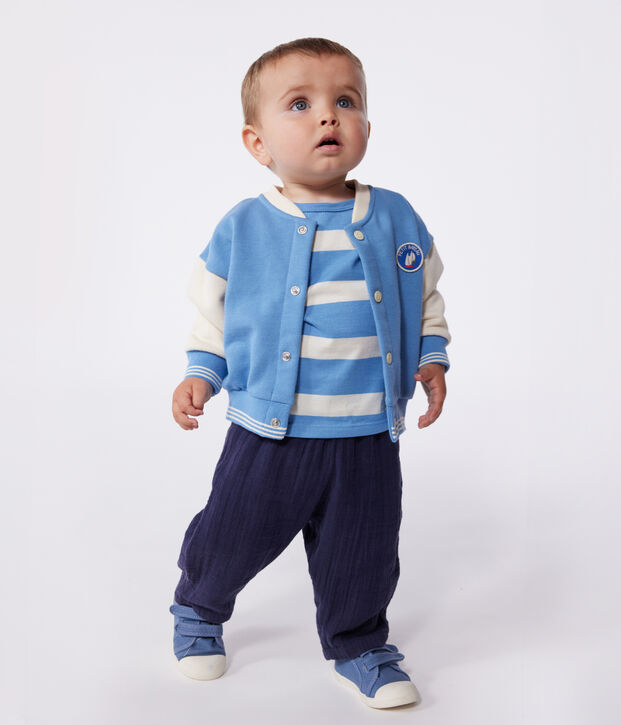 Baby College-Jacke aus Baumwolle im Colorblock blau/naturfarben