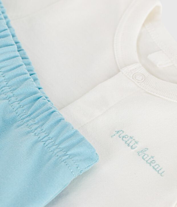 2-teiliges Newborn-Set aus Baumwolle mit einfarbigem Unterteil blau/blau