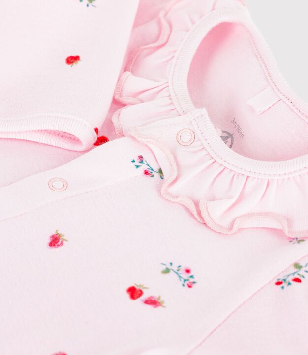 Strampler mit Kragen aus gebl&uuml;mter Baumwolle rosa/vielfarbig