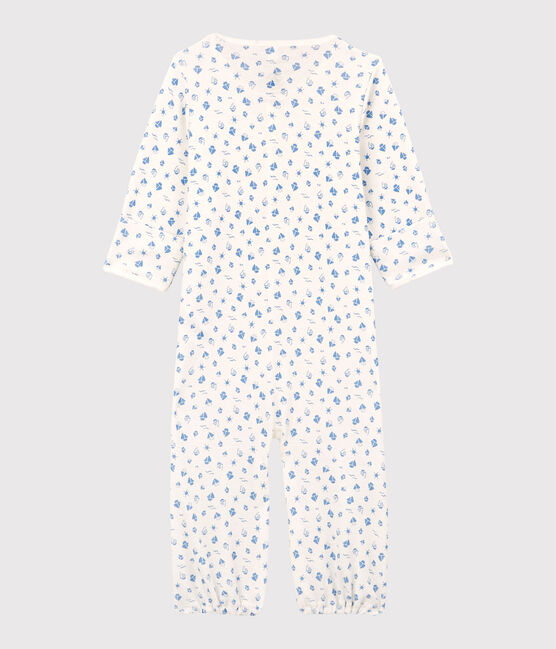 Baby-Kombi-Overall aus Bio-Baumwolle mit Kirschen-Motiv weiss MARSHMALLOW/blau COOL