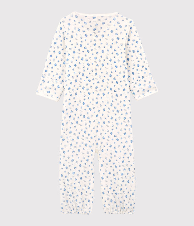Baby-Kombi-Overall aus Bio-Baumwolle mit Kirschen-Motiv weiss/blau