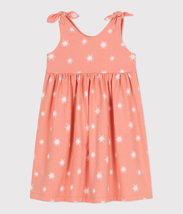 &Auml;rmelloses Kinder-Kleid aus bedruckter Baumwolle orange/weiss