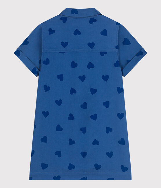 Kurzärmeliges Kinder-Kleid aus Baumwolle mit Herzmotiv blau ALASKA FONCE/ MEDIEVAL