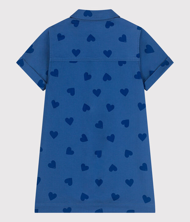 Kurz&auml;rmeliges Kinder-Kleid aus Baumwolle mit Herzmotiv blau/blau