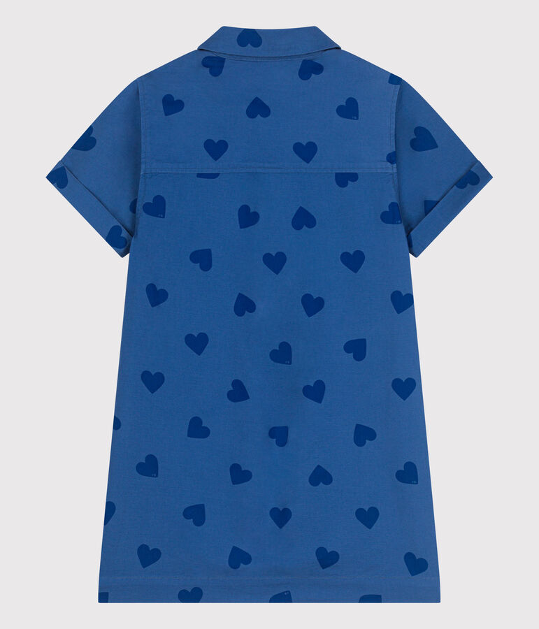 Kurz&auml;rmeliges Kinder-Kleid aus Baumwolle mit Herzmotiv blau/blau