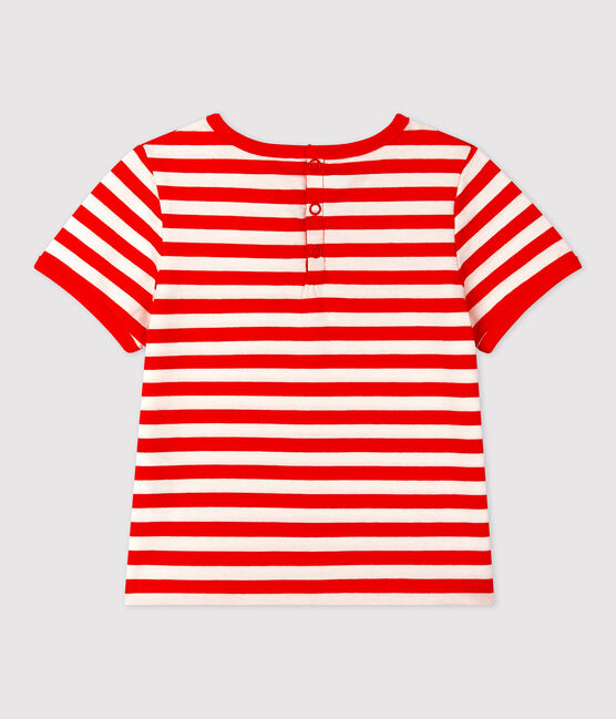 Kurzärmeliges gestreiftes Baby-T-Shirt aus Jersey. rot PEPS/weiss MARSHMALLOW