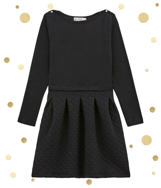 tailliertes damenkleid im materialmix schwarz NOIR