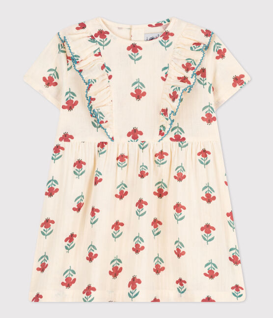 Kurzärmeliges bedrucktes Babykleid aus Baumwollgaze weiss AVALANCHE/ MULTICO