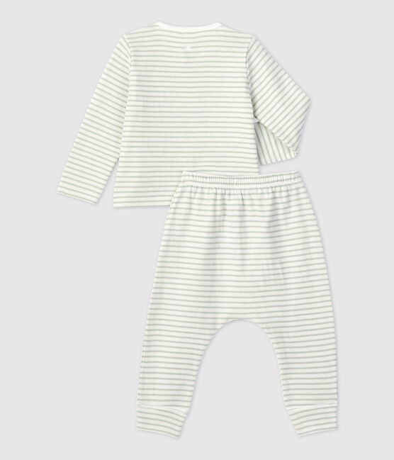 Zweiteiliges Baby-Set aus gestreiftem Bio-Doppeljersey weiss MARSHMALLOW/ HERBIER