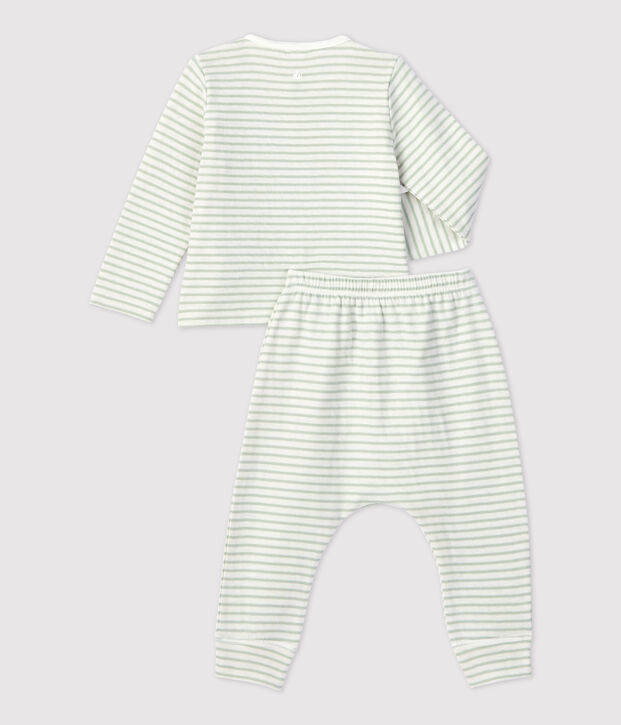 Zweiteiliges Baby-Set aus gestreiftem Bio-Doppeljersey weiss/gr&uuml;n