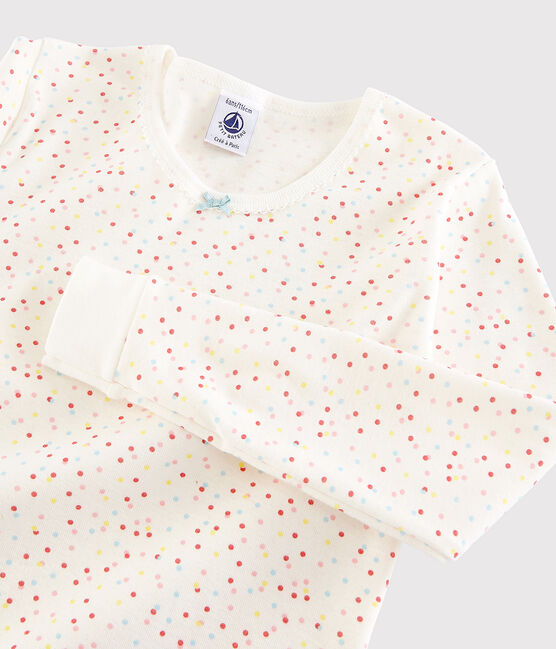 Snugfit-Kinderpyjama aus Bio-Baumwolle mit farbigem Polka-Dot-Muster für Mädchen weiss MARSHMALLOW/weiss MULTICO