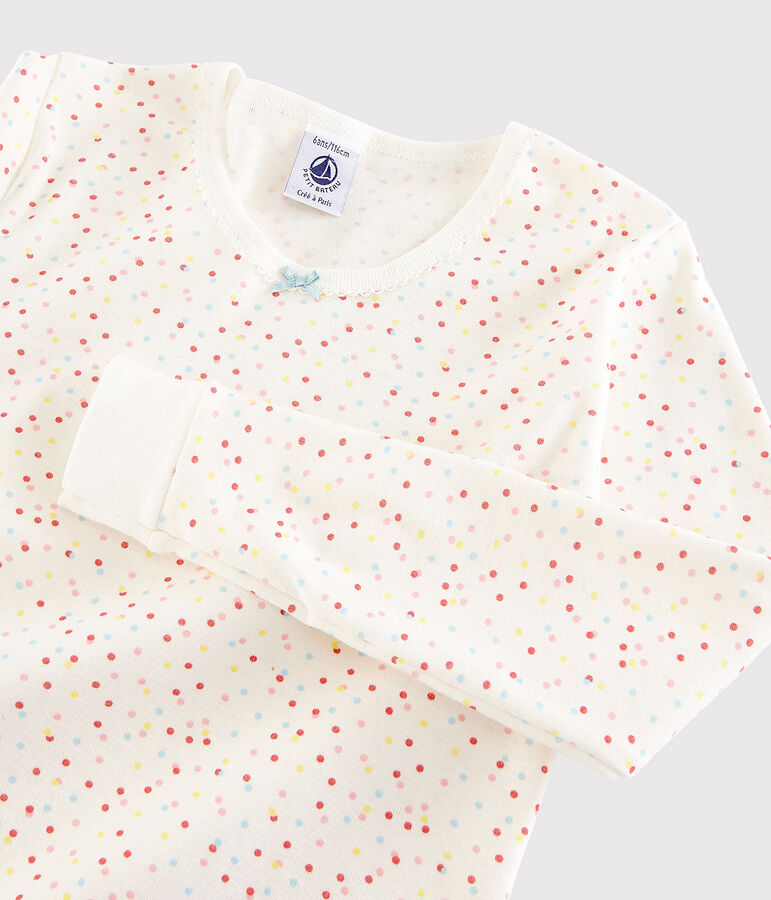 Snugfit-Kinderpyjama aus Bio-Baumwolle mit farbigem Polka-Dot-Muster f&uuml;r M&auml;dchen weiss/vielfarbig