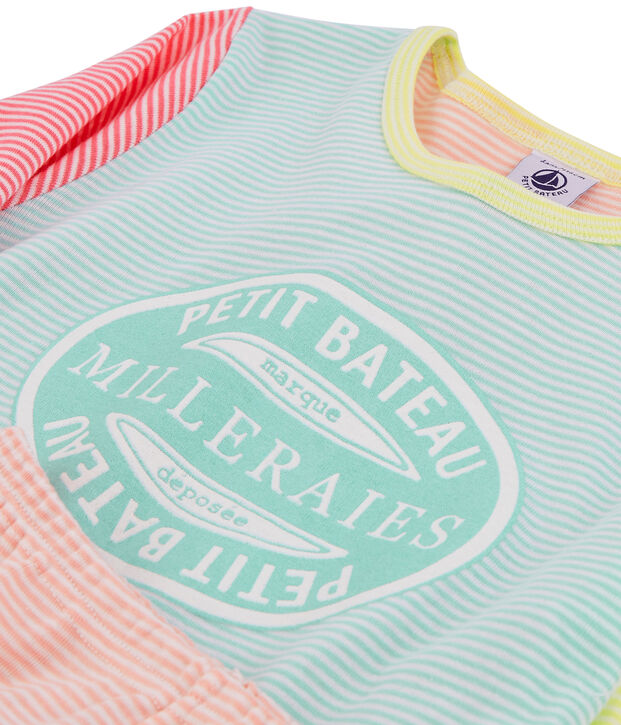 Rippstrick-Pyjama f&uuml;r M&auml;dchen weiss/vielfarbig