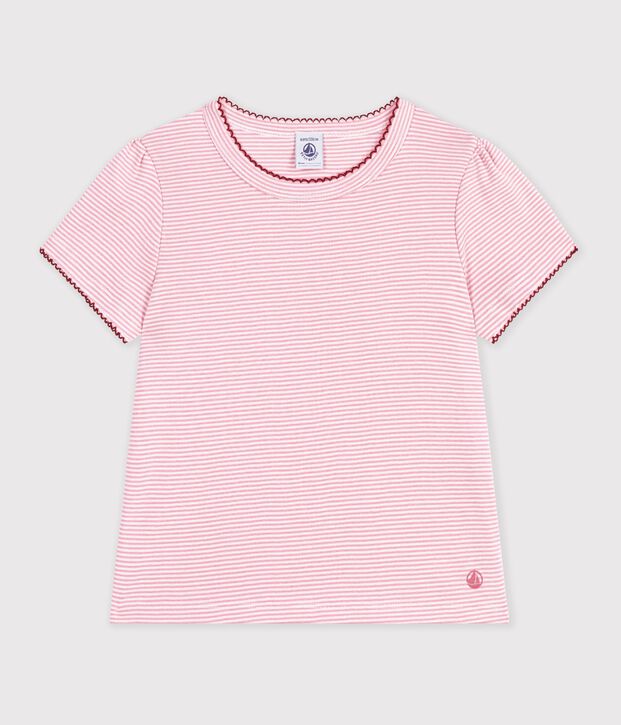 Kurz&auml;rmeliges Kinder-T-Shirt mit Streifen rosa/weiss