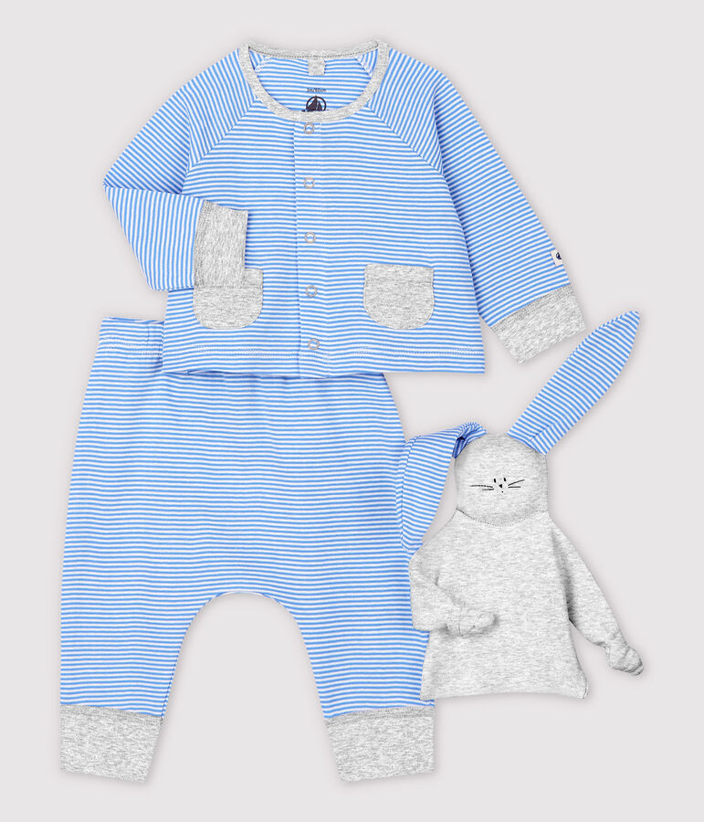 Dreiteiliges Baby-Set aus Bio-Baumwolle in Blau blau/weiss