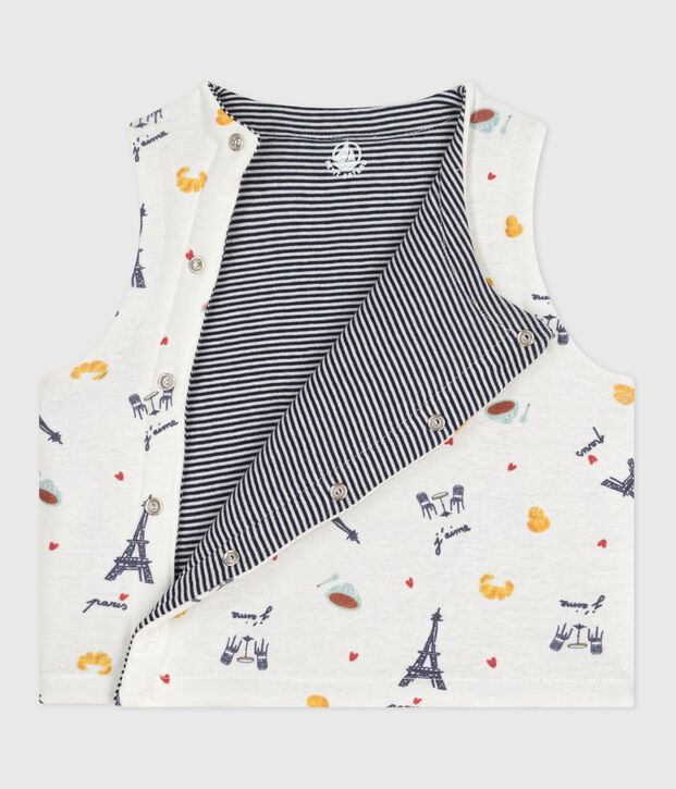 Wendbare Baby-Weste aus bedruckter Baumwolle weiss/blau